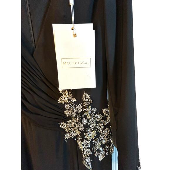 NWT - IEENA for Mac Duggal Black Embellished Faux Wrap Jersey Gown - Size 10 - Picture 6 of 16